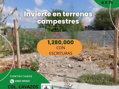 Venta de Terreno ubicada en la Col. CAVAZOS  (2 min. UVM)  Tiene Escrituras, LIBRE DE GRAVAMEN