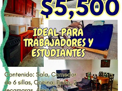 DEPARTAMENTO AMUEBLADO EN RENTA FRACCIONAMIENTO CARRIZAL TABASCO 2000